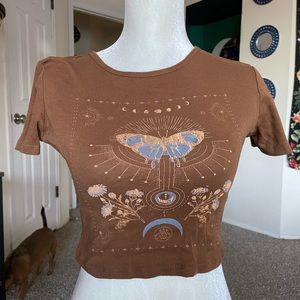 Brown Butterfly Crop Top